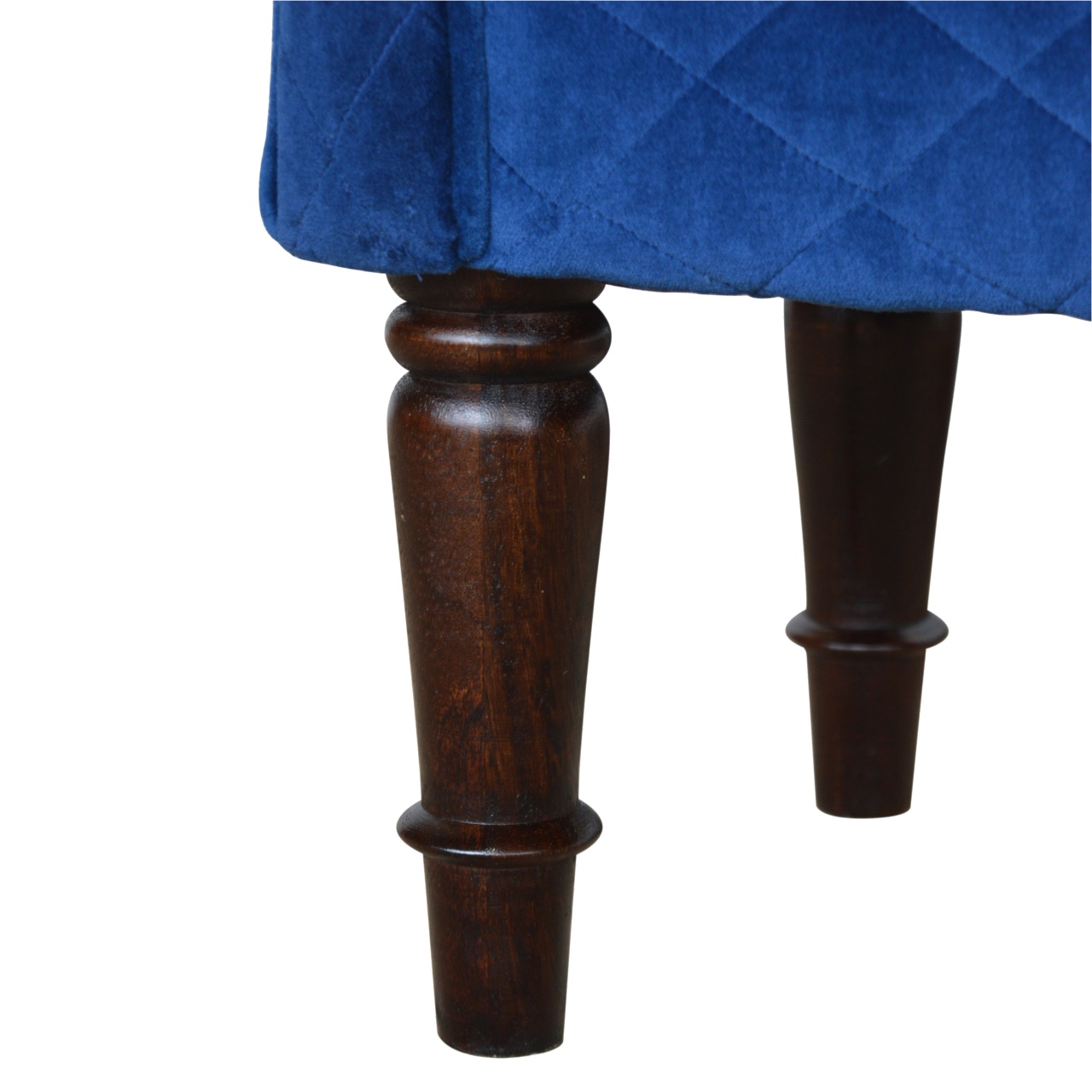 Solid Mango Wood Royal Blue Quilted Velvet Bench - Image 8