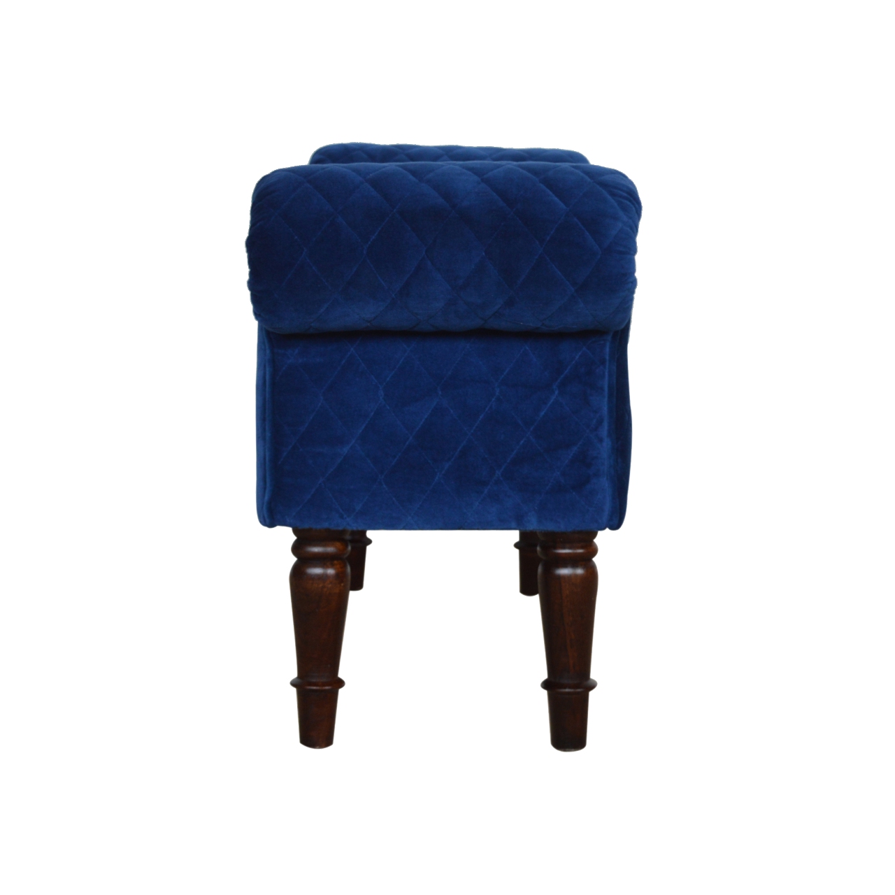 Solid Mango Wood Royal Blue Quilted Velvet Bench - Image 9