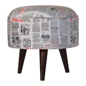 IN1018 - Round Footstool with News Print Velvet