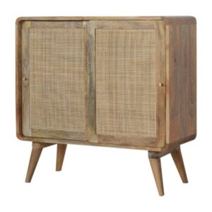 Solid Mango Wood Oak Finished Woven Cabinet