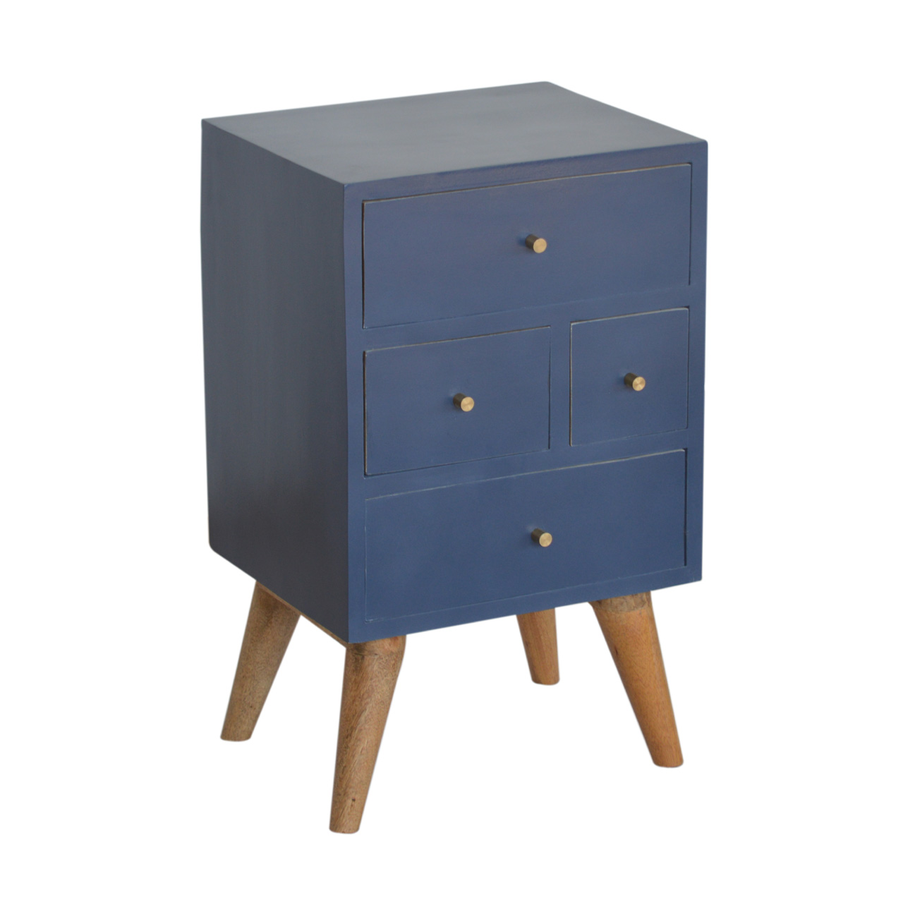 Solid Mango Wood Scandinavian Style Blue Hand Painted Multi Drawer Bedside Chest - Image 7