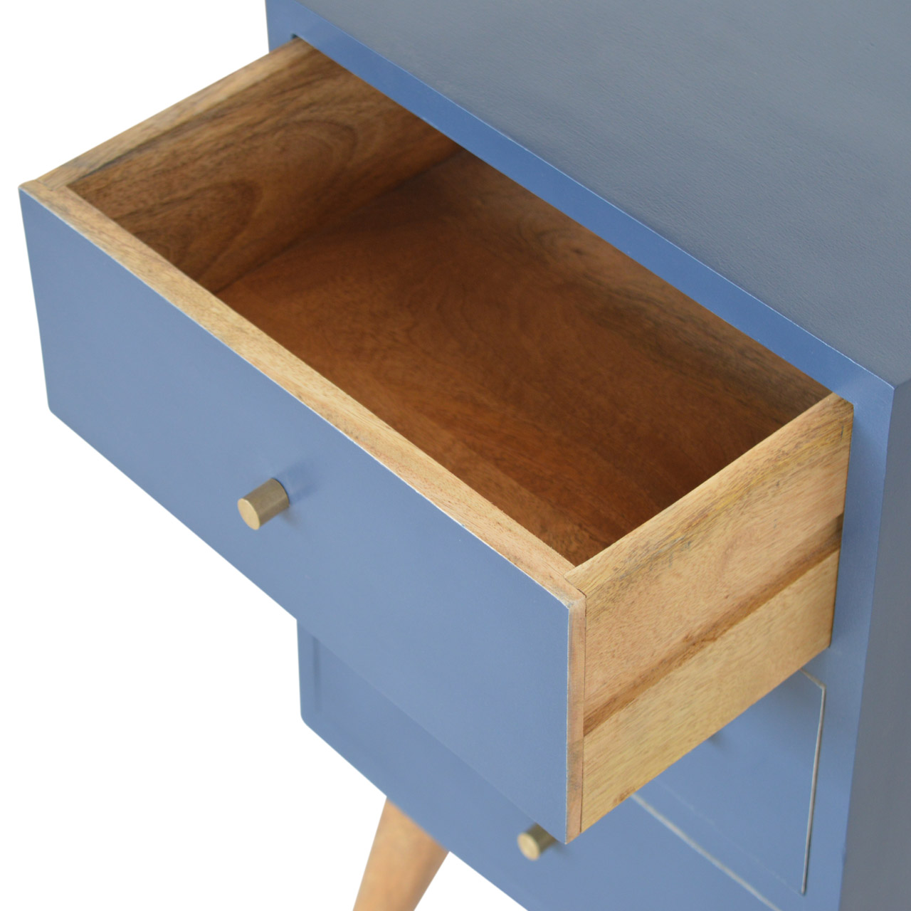 Solid Mango Wood Scandinavian Style Blue Hand Painted Multi Drawer Bedside Chest - Image 5