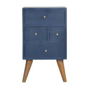 Solid Mango Wood Scandinavian Style Blue Hand Painted Multi Drawer Bedside Chest