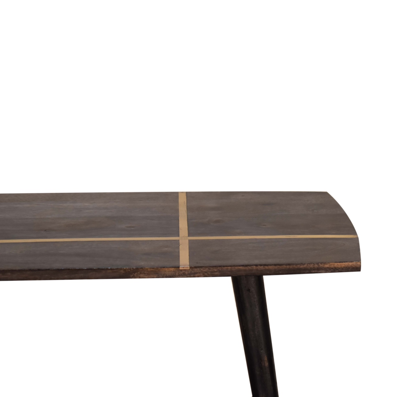 Solid Mango Wood Ash Black Brass Inlay Coffee Table - Image 5