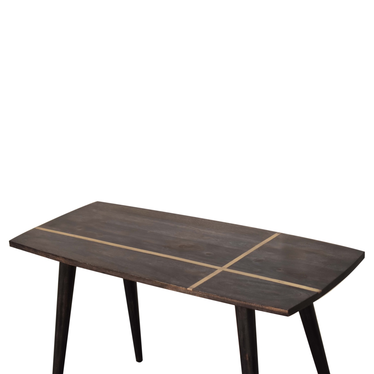 Solid Mango Wood Ash Black Brass Inlay Coffee Table - Image 7