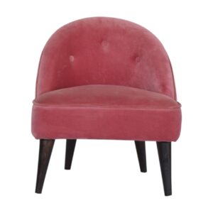 Solid Mango Wood Pink Velvet Deep Button Chair