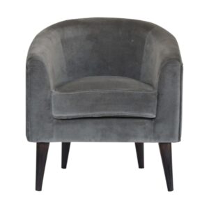 Solid Mango Wood Grey Velvet Nordic Style Armchair