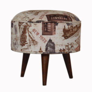 Solid Mango Wood IN1271 - City Print Footstool