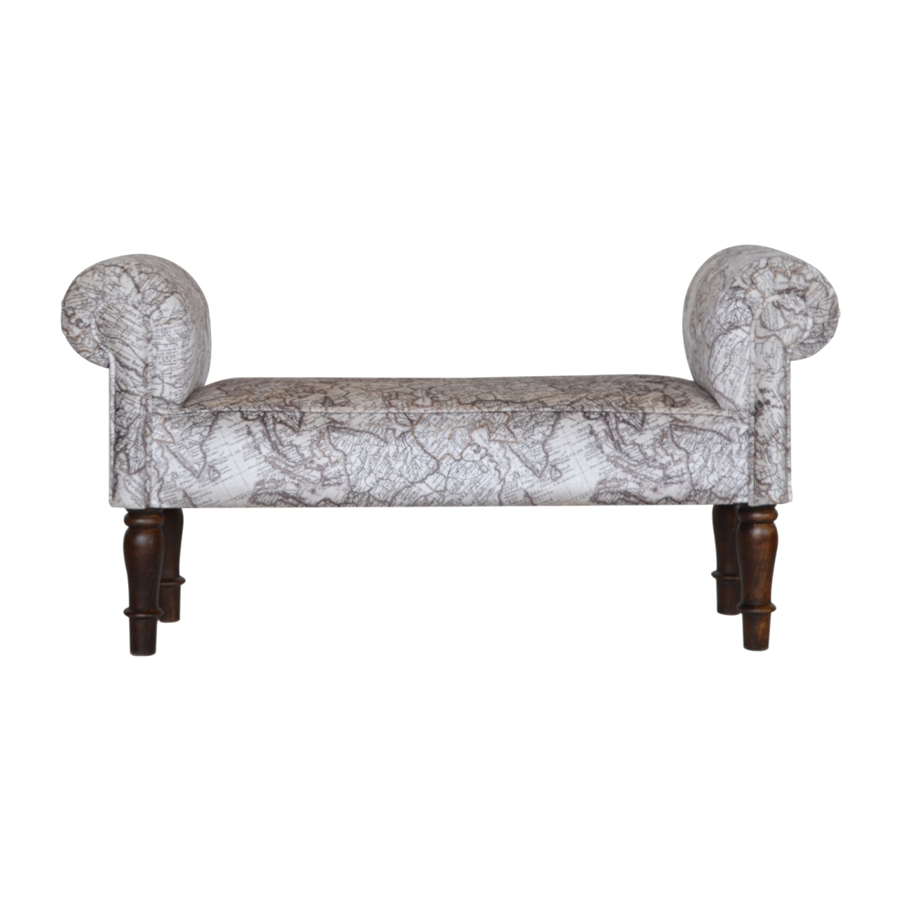 Solid Mango Wood Map Printed Bedroom Bench
