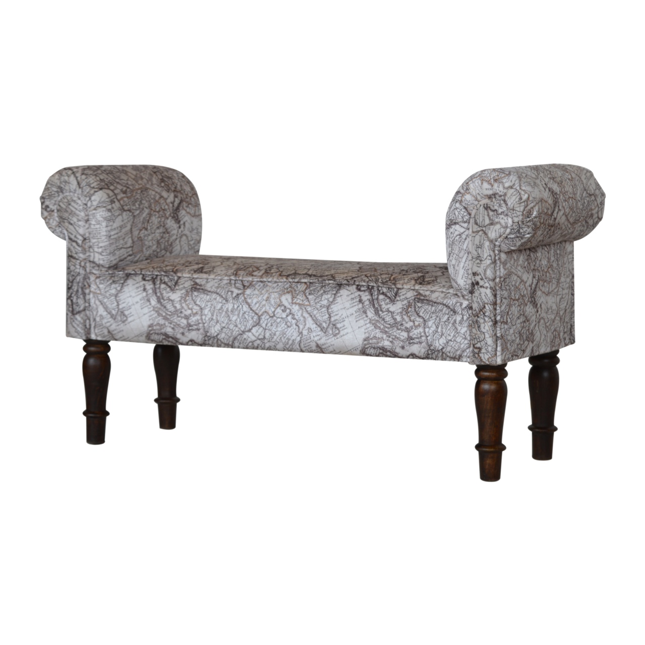 Solid Mango Wood Map Printed Bedroom Bench - Image 2