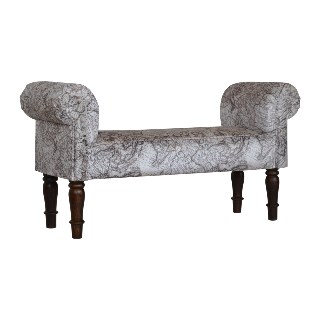 Solid Mango Wood Map Printed Bedroom Bench - Image 3