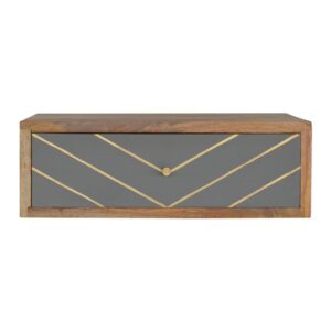 Solid Mango Wood Floating Cement Brass Inlay Bedside
