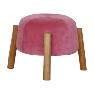 Solid Mango Wood Pink Velvet Cone Footstool