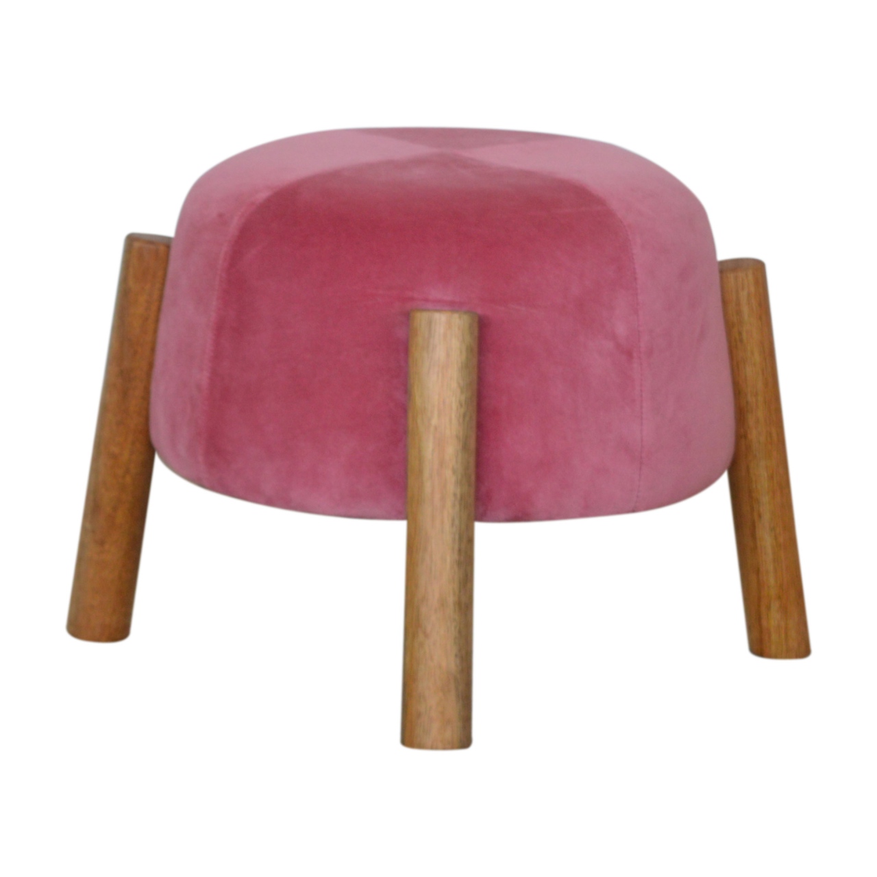 Solid Mango Wood Pink Velvet Cone Footstool
