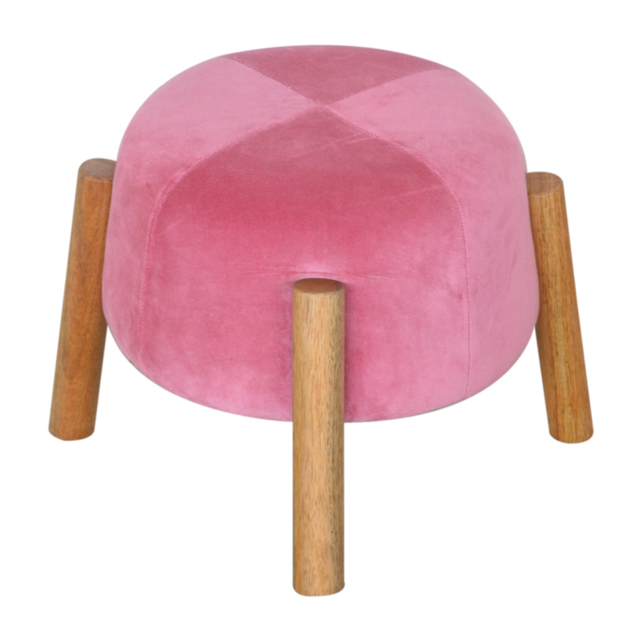 Solid Mango Wood Pink Velvet Cone Footstool - Image 2