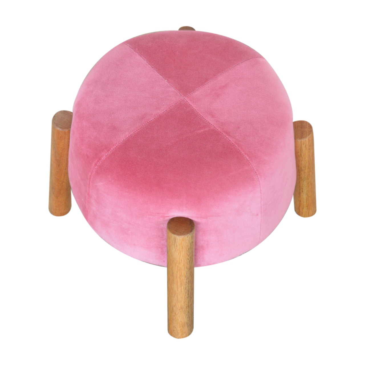 Solid Mango Wood Pink Velvet Cone Footstool - Image 3