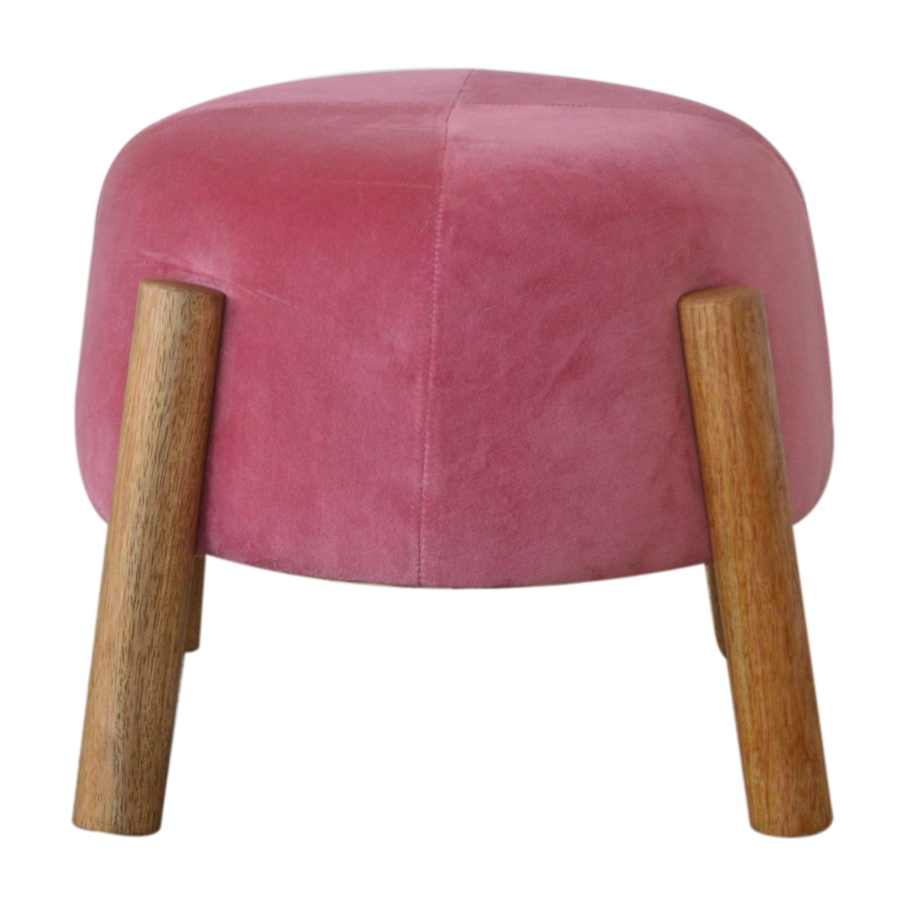 Solid Mango Wood Pink Velvet Cone Footstool - Image 4