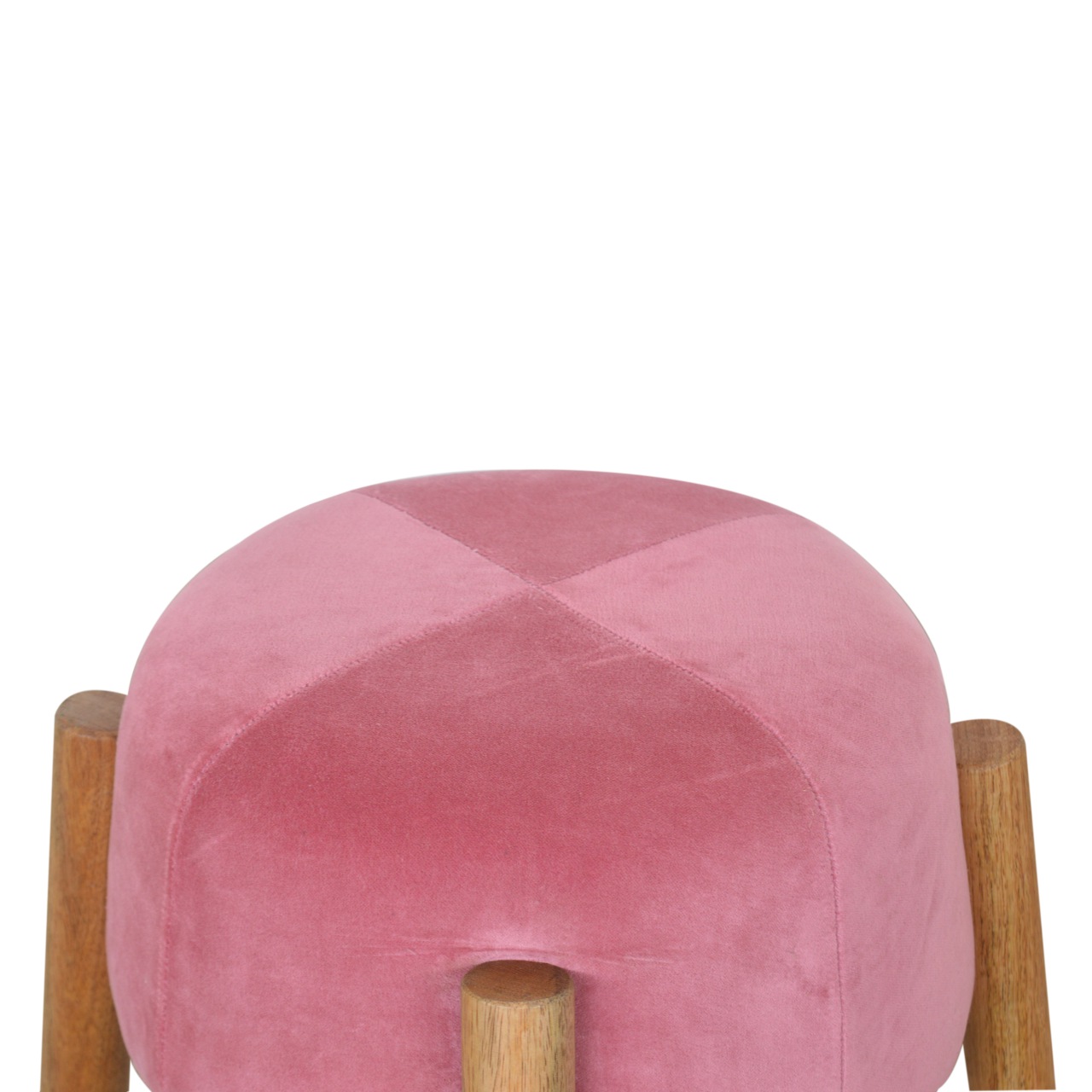 Solid Mango Wood Pink Velvet Cone Footstool - Image 5