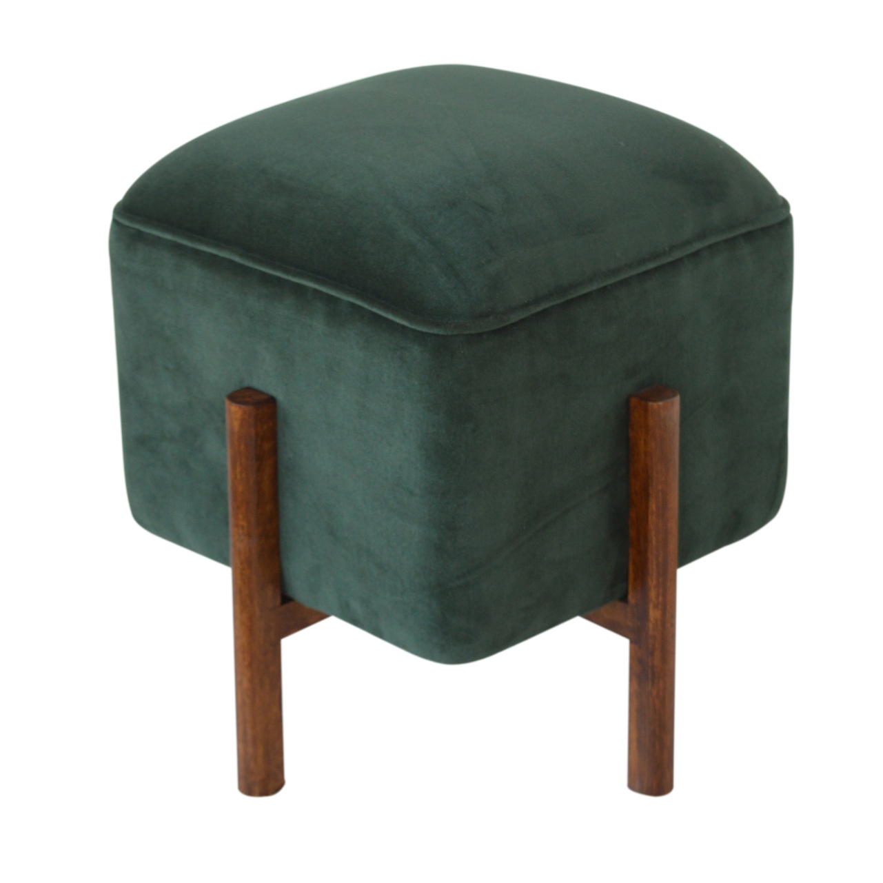 Solid Mango Walnut Finished Emerald Velvet Footstool with Solid Wood Legs - Image 4