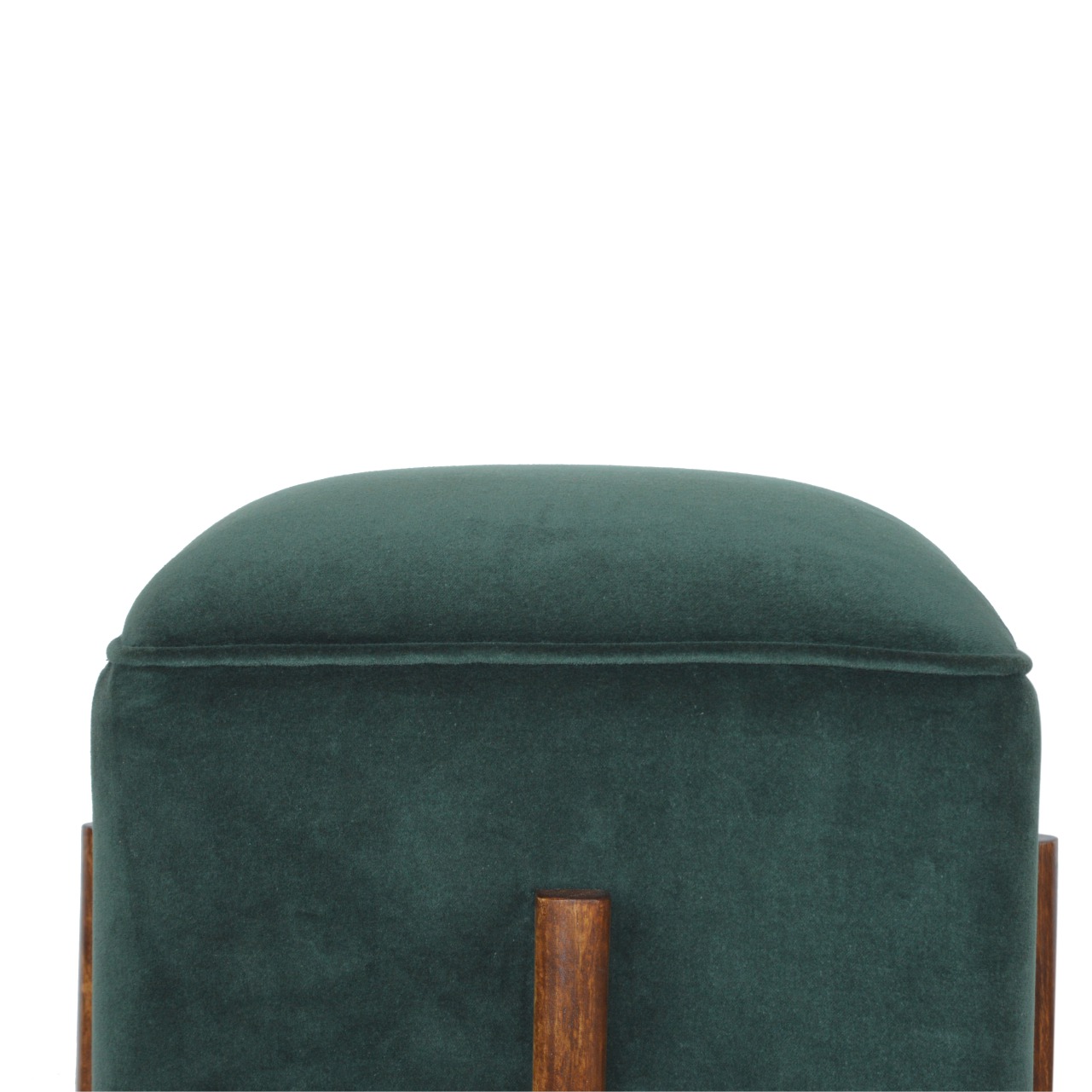 Solid Mango Walnut Finished Emerald Velvet Footstool with Solid Wood Legs - Image 6