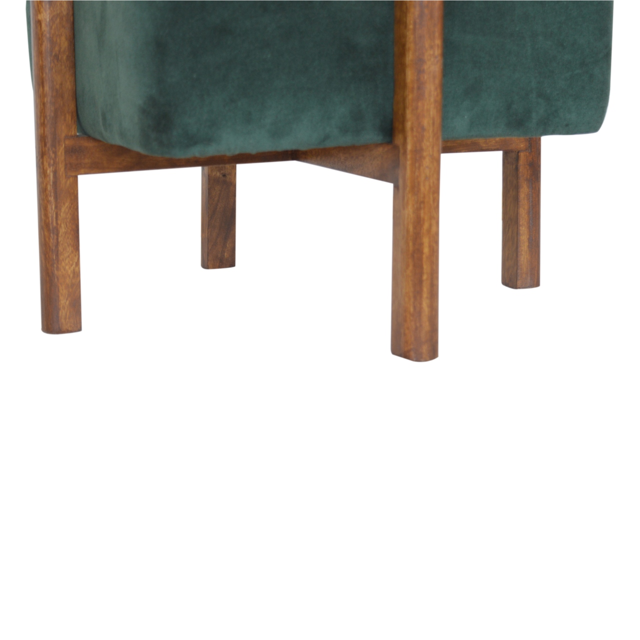 Solid Mango Walnut Finished Emerald Velvet Footstool with Solid Wood Legs - Image 8