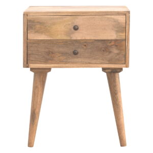 Solid Oak Finished Mango Wood Scandinavian Style Two Drawer Cabinet