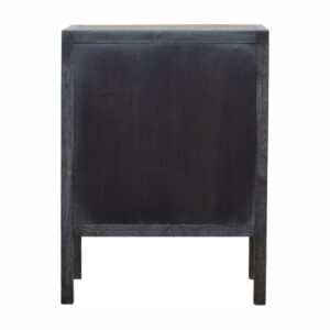 Solid Mango Wood Black Ash and Faux White Leather Covered Bedside Table/Cabinet