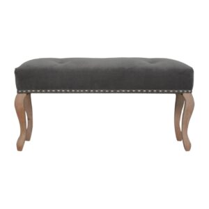 Solid Mango Wood French Style Grey Velvet Bench