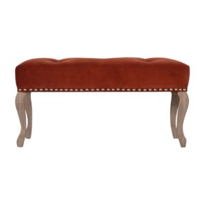 Solid Mango Wood French Style Rust Velvet Bench