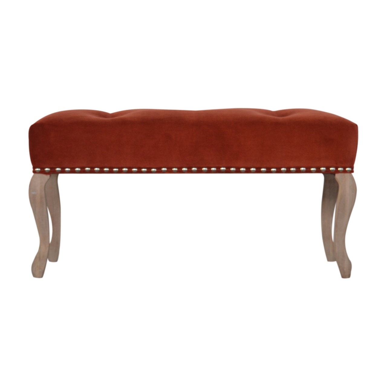 Solid Mango Wood French Style Rust Velvet Bench