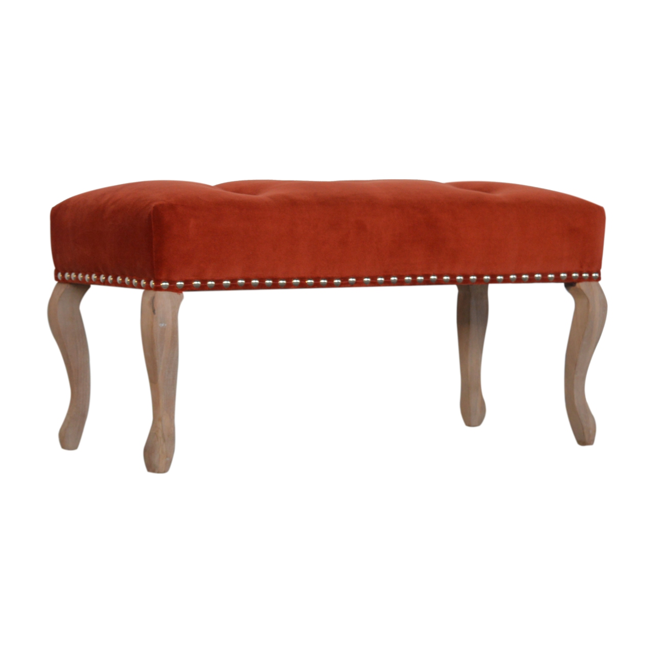Solid Mango Wood French Style Rust Velvet Bench - Image 2