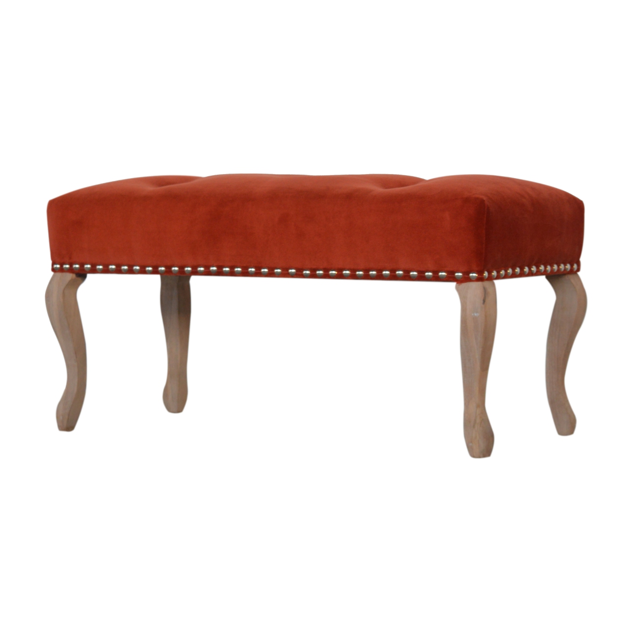 Solid Mango Wood French Style Rust Velvet Bench - Image 3