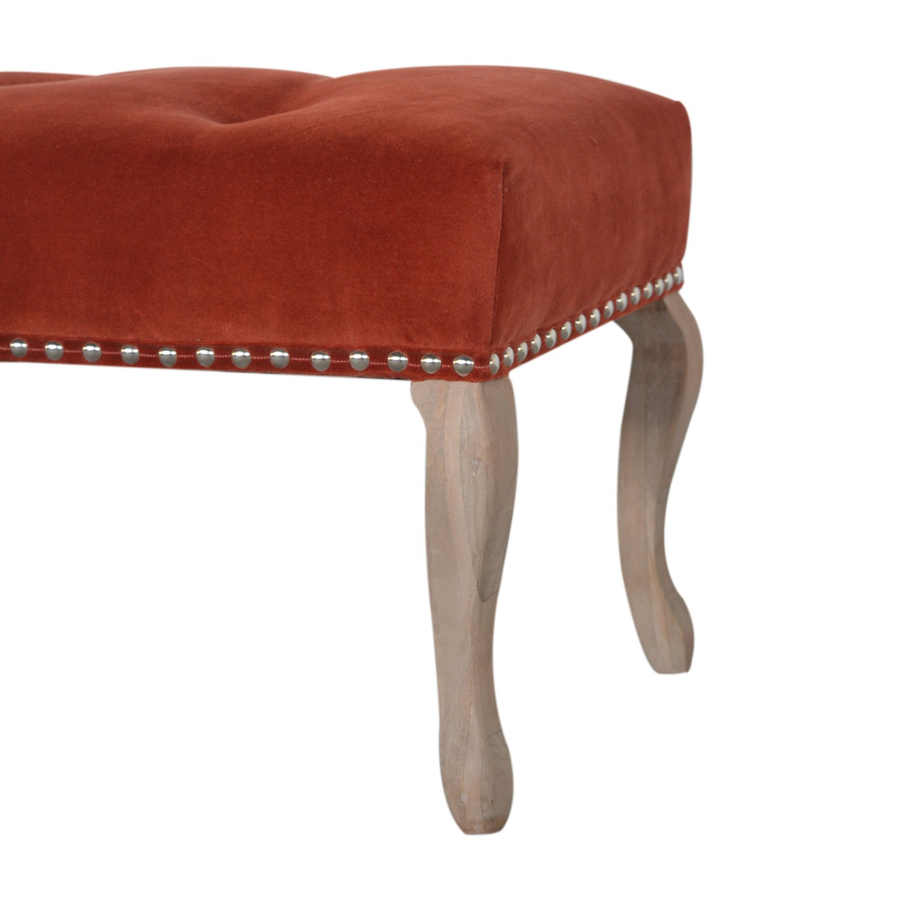 Solid Mango Wood French Style Rust Velvet Bench - Image 4