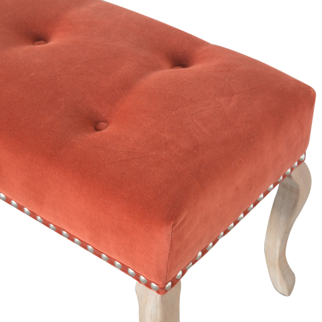 Solid Mango Wood French Style Rust Velvet Bench - Image 5