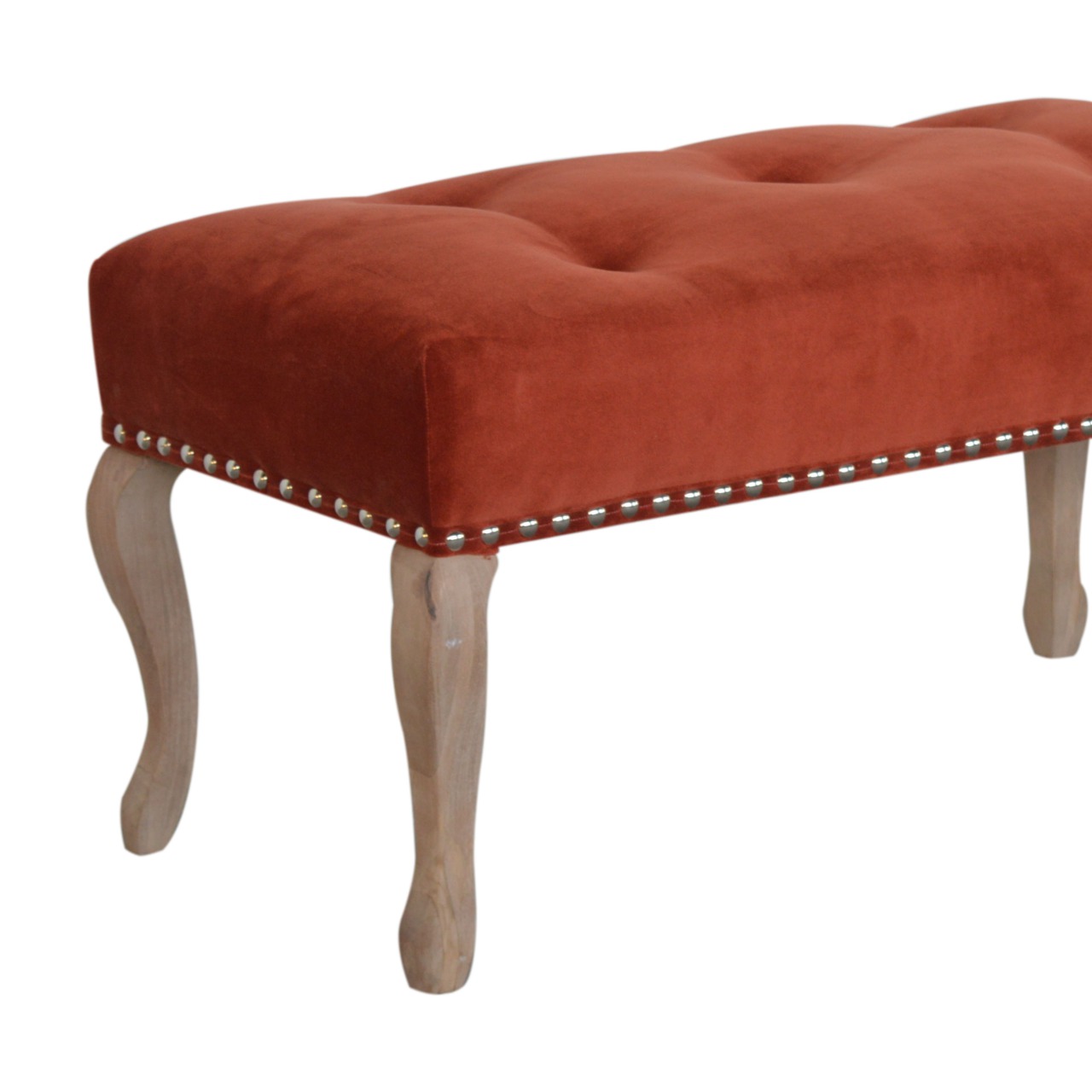 Solid Mango Wood French Style Rust Velvet Bench - Image 6