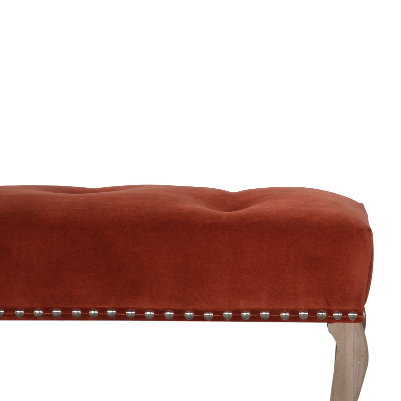 Solid Mango Wood French Style Rust Velvet Bench - Image 7
