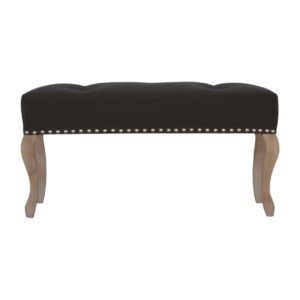 Solid Mango Wood French Style Black Velvet Bench