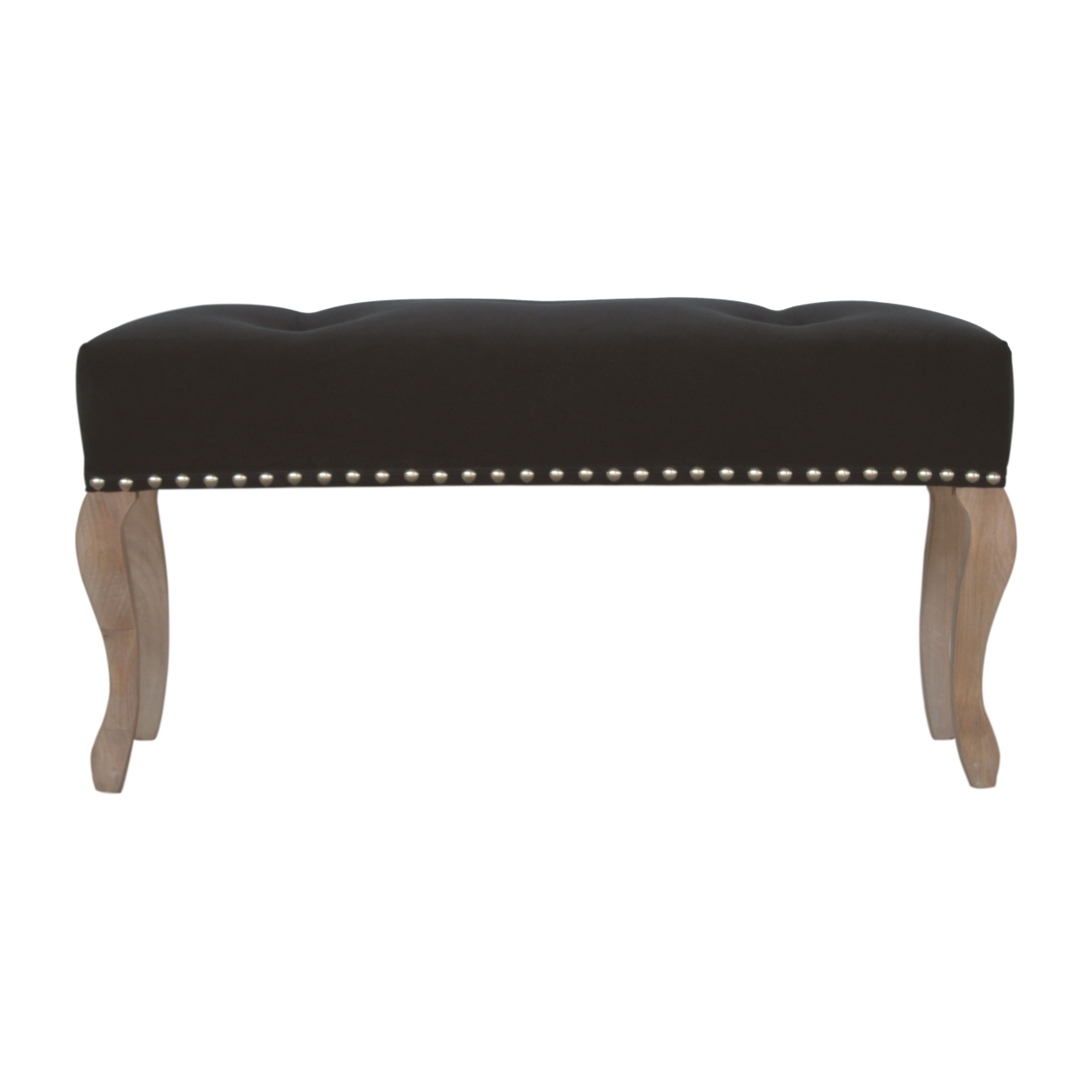 Solid Mango Wood French Style Black Velvet Bench