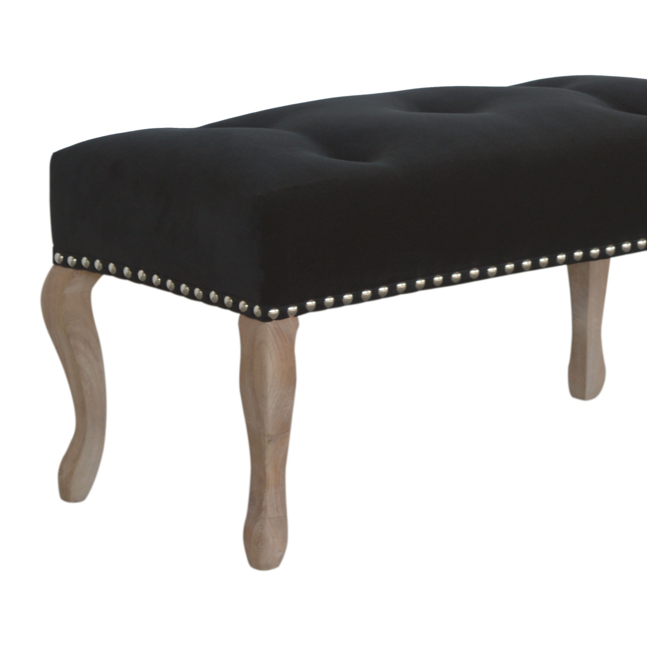 Solid Mango Wood French Style Black Velvet Bench - Image 4