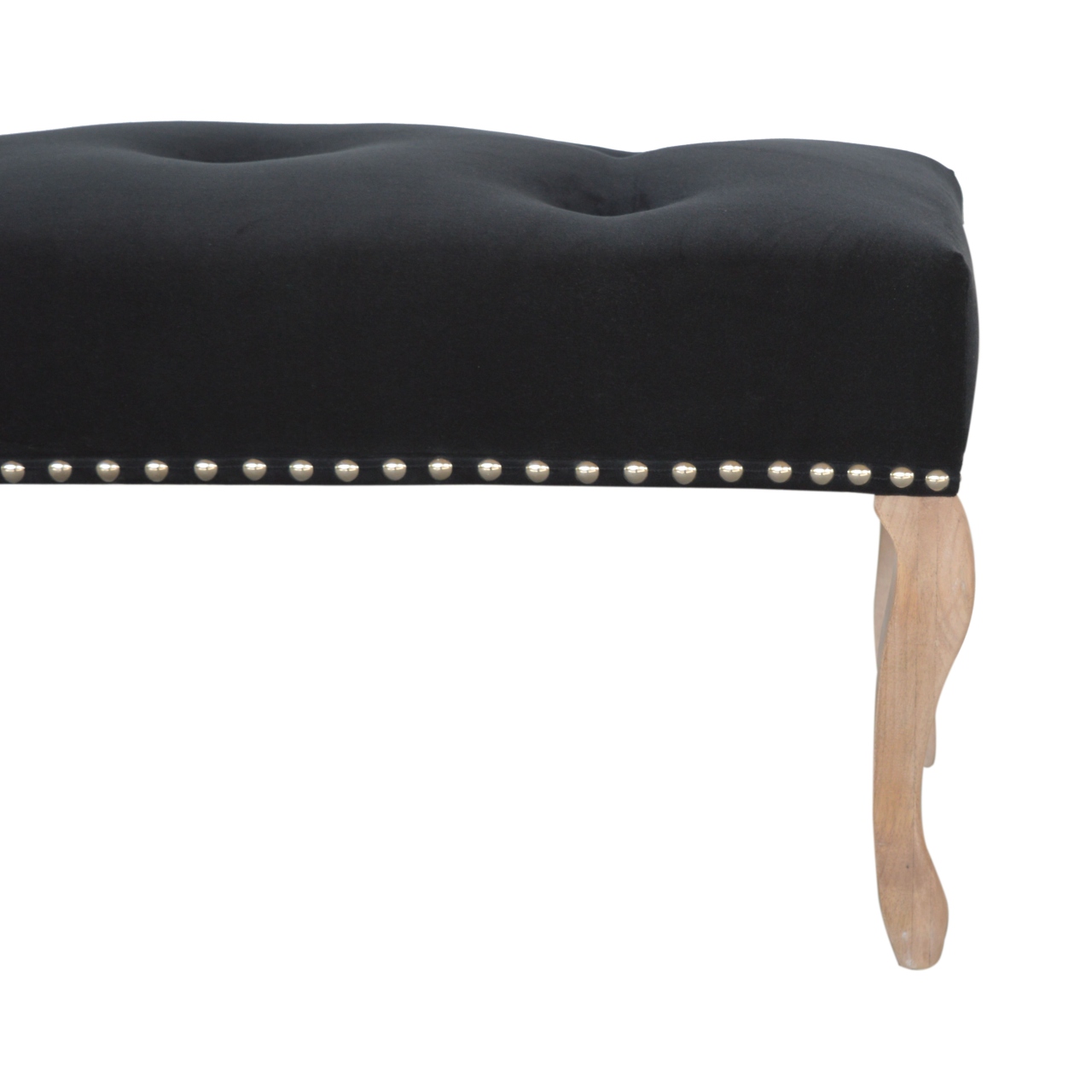 Solid Mango Wood French Style Black Velvet Bench - Image 5
