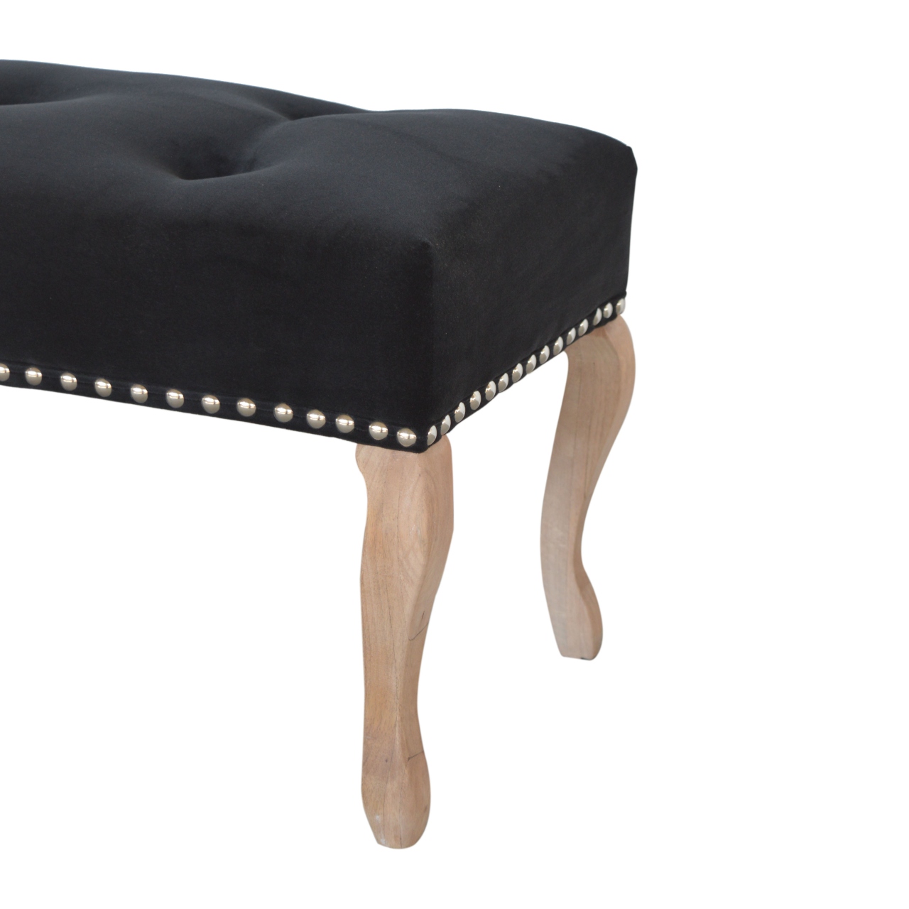 Solid Mango Wood French Style Black Velvet Bench - Image 6