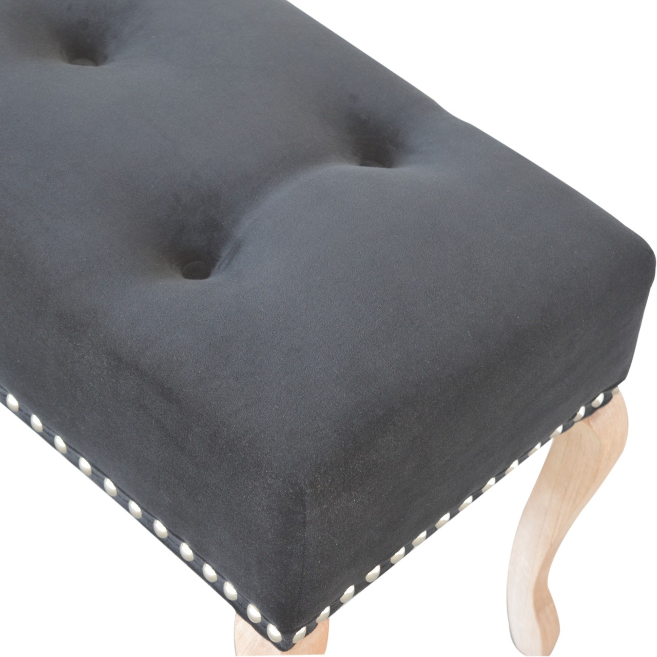Solid Mango Wood French Style Black Velvet Bench - Image 8