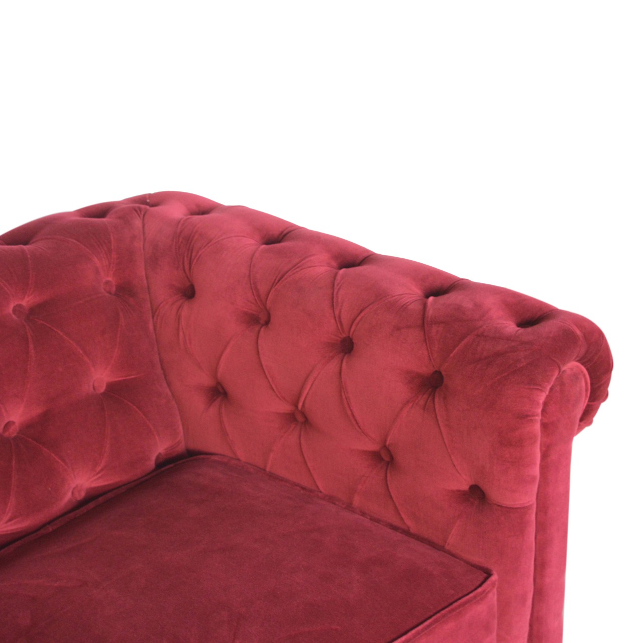 Solid Mango Wood Walnut Finished and Wine Red Cotton Velvet 2 Seater Chesterfield Sofa - Image 6