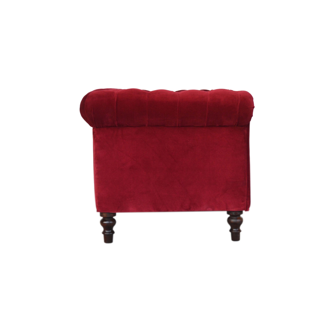 Solid Mango Wood Walnut Finished and Wine Red Cotton Velvet 2 Seater Chesterfield Sofa - Image 8