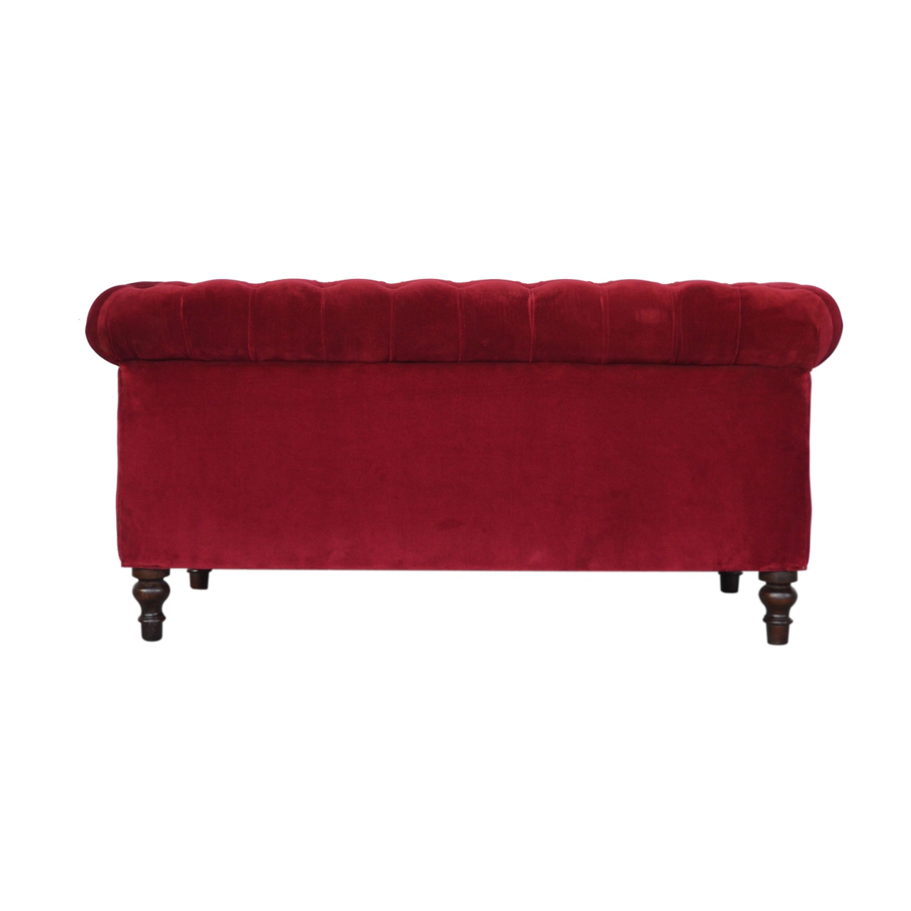 Solid Mango Wood Walnut Finished and Wine Red Cotton Velvet 2 Seater Chesterfield Sofa - Image 9