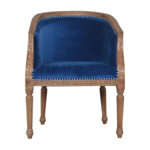 Solid Mango Wood Royal Blue Velvet Occasional Chair
