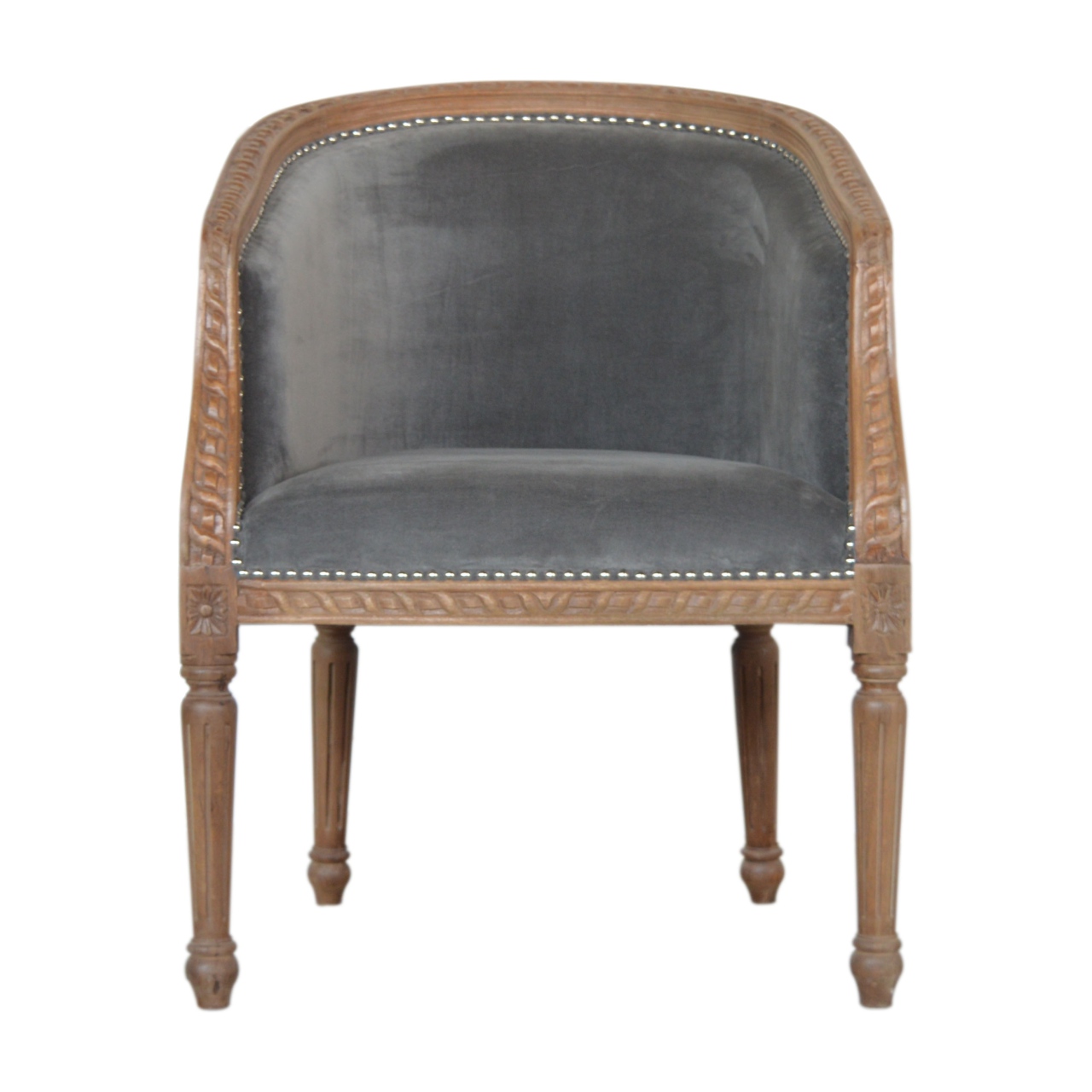 Solid Mango Wood Grey Velvet Occasional Chair
