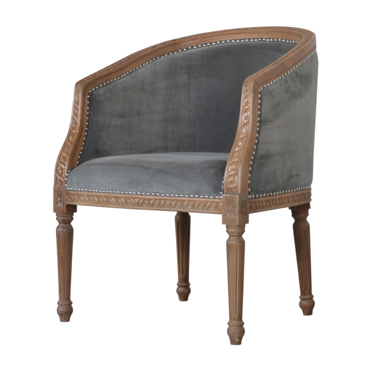 Solid Mango Wood Grey Velvet Occasional Chair - Image 2