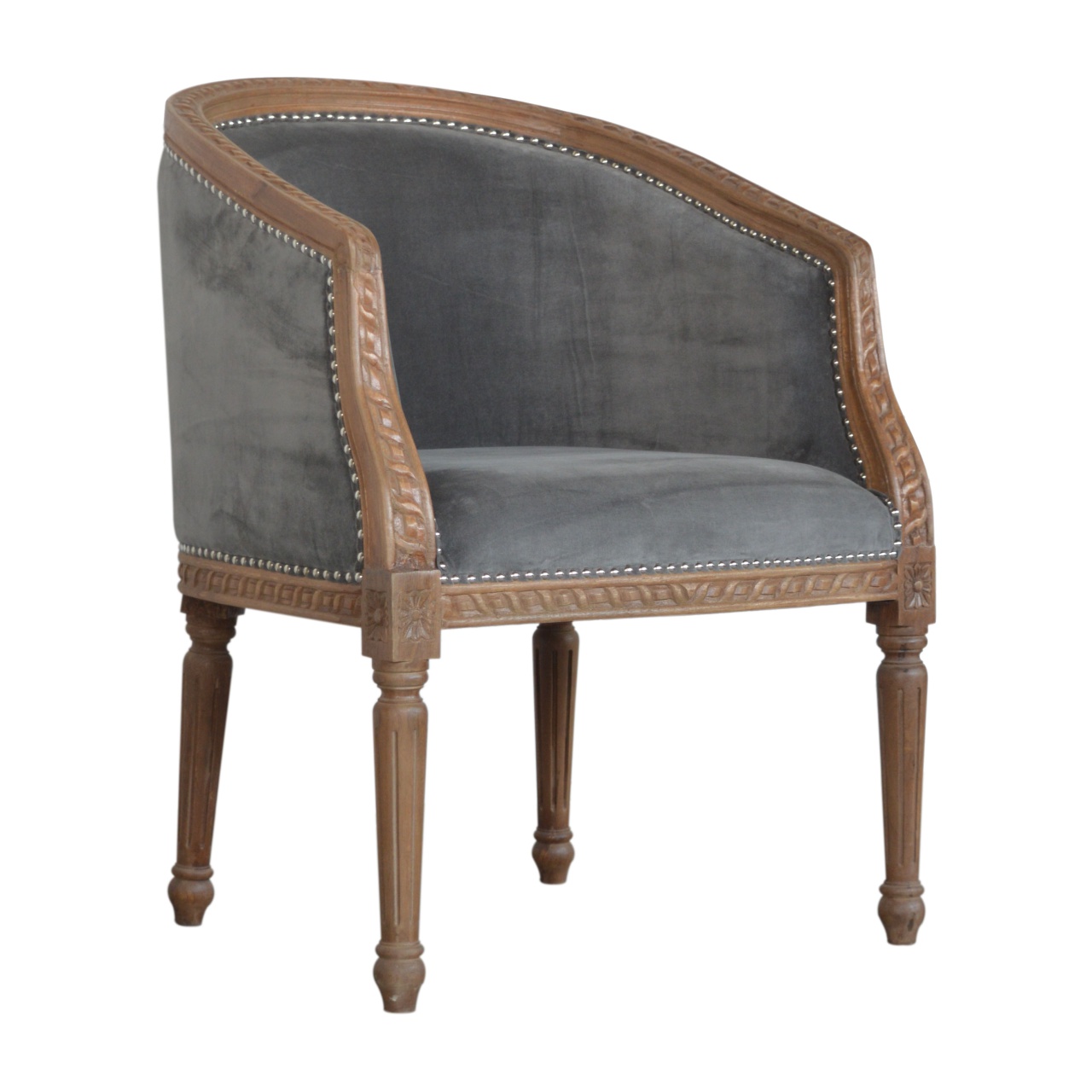 Solid Mango Wood Grey Velvet Occasional Chair - Image 3