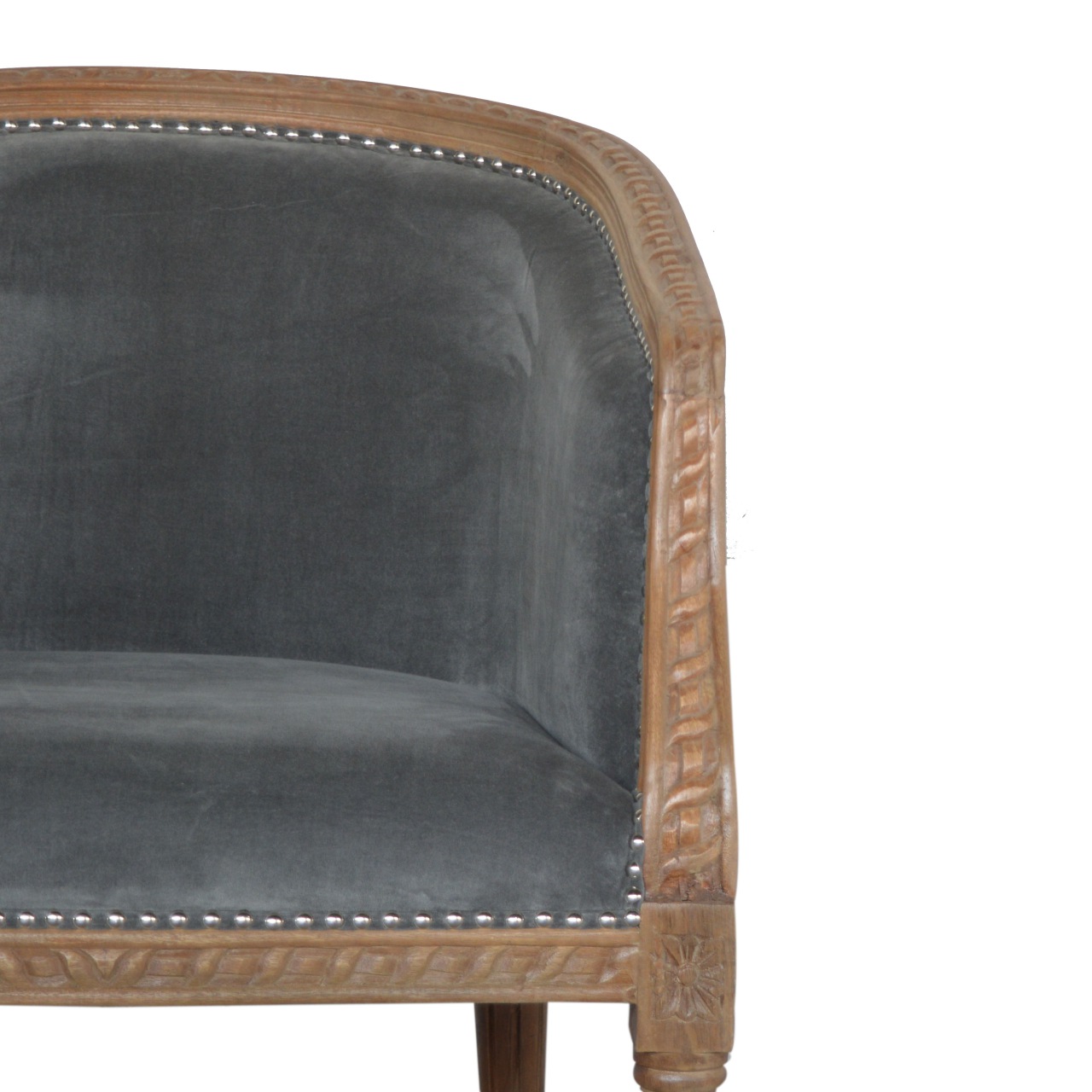 Solid Mango Wood Grey Velvet Occasional Chair - Image 4